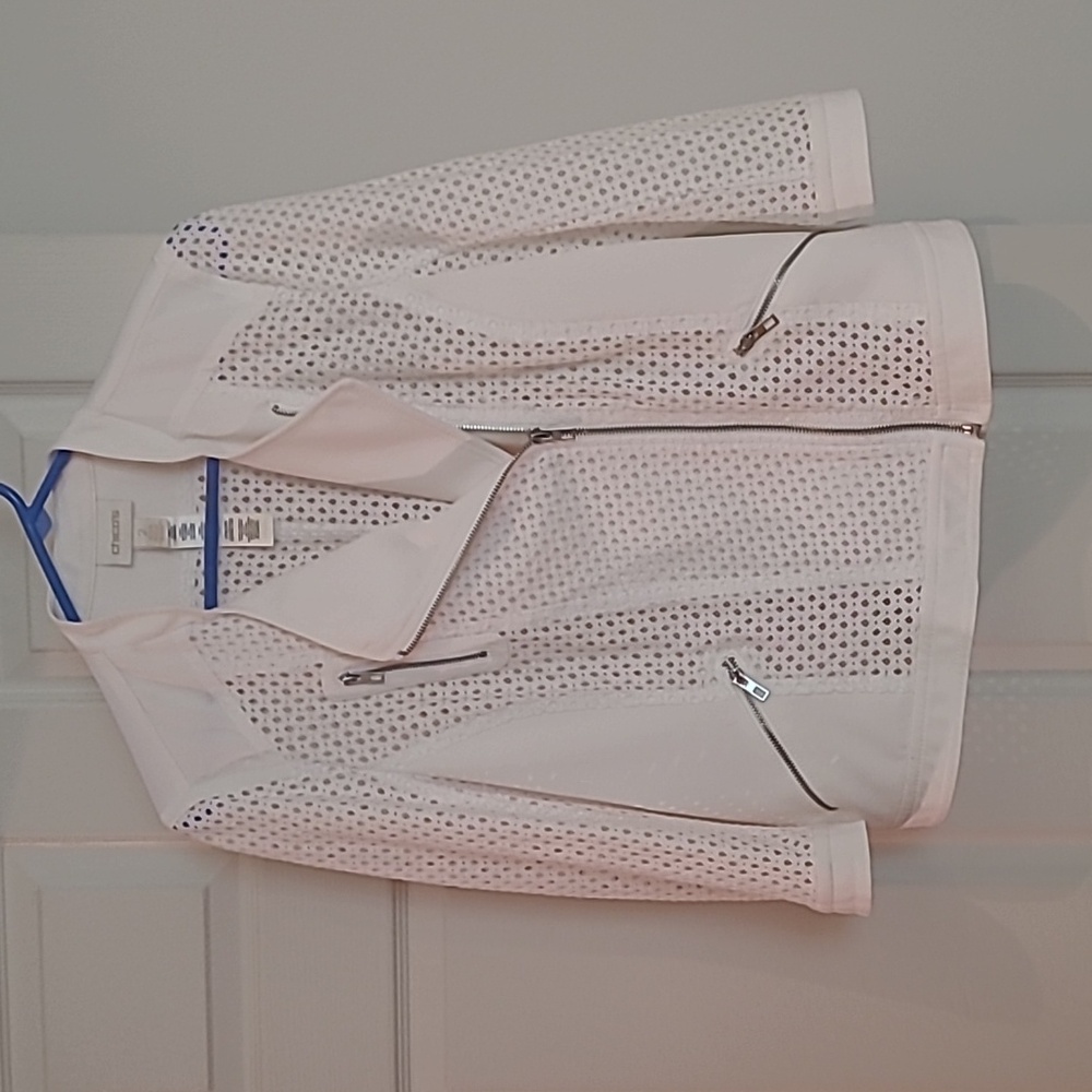 Chico's Moto Jacket Diamond Mesh White Large - Picture 2 of 8
